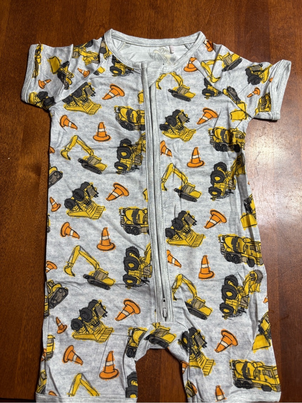 BAMBOO Gray One-Piece with Yellow Construction Print and Orange Cones